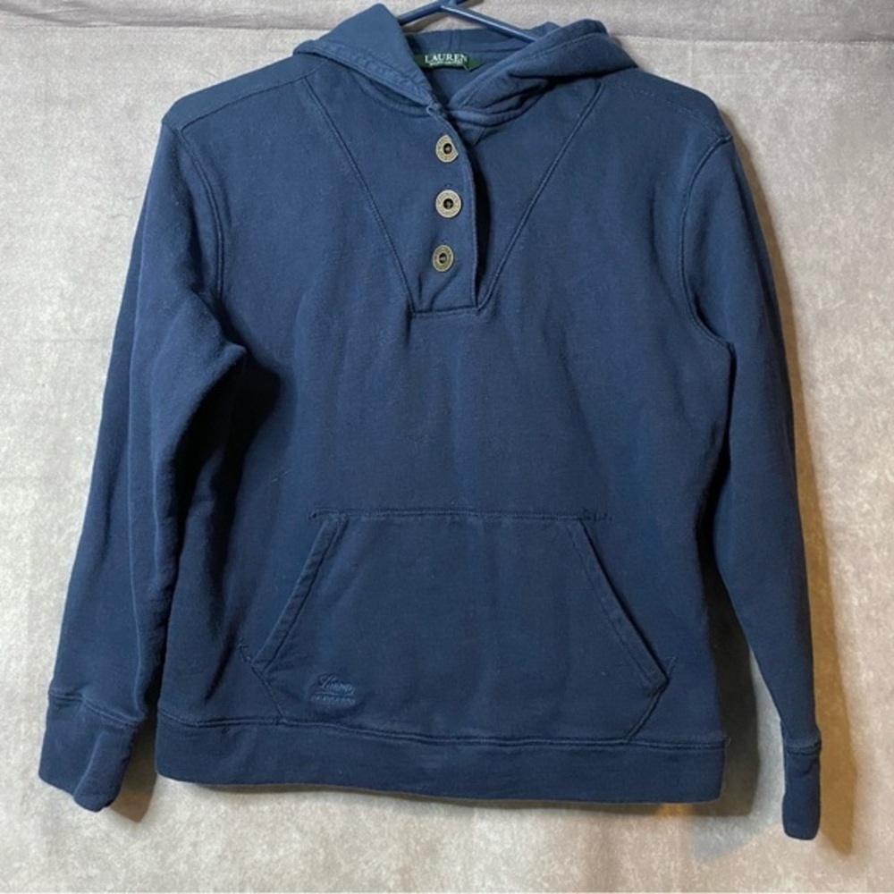 Ralph Lauren Hoodie Womens Sz Small Navy Blue Pullover 1/4‎ Button Preppy Y2K